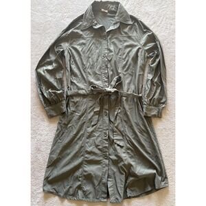 Blue Leopard‎ Women's 2X Shirt Dress Olive Green Button Front Belted Long Sleeve